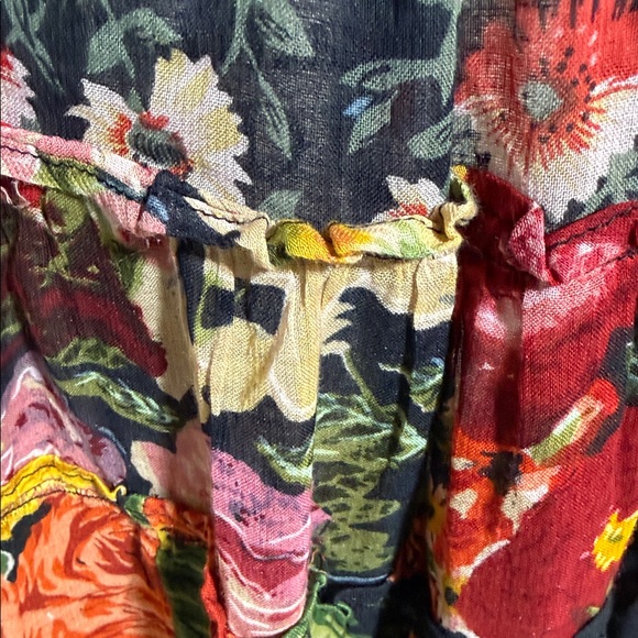 📌 Floral Patchwork Boho Maxi Skirt – Tiered Ruffle Skirt with Adjustable Waist - Picture 5 of 9